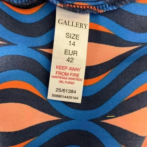 Gallery Navy Retro Style Long Sleeves Printed Pattern Blouse UK 14 - Picture 6 of 7